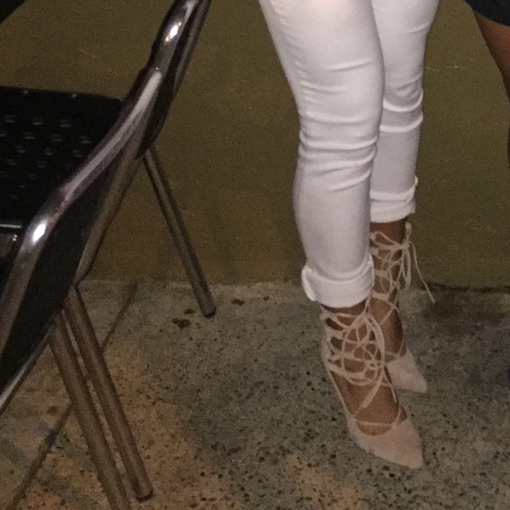 Lace up nude heels